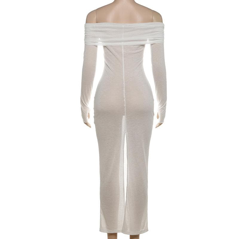 Sultry Sheer Off-Shoulder O-Ring Maxi Dress - Fall Party & Halloween Ready