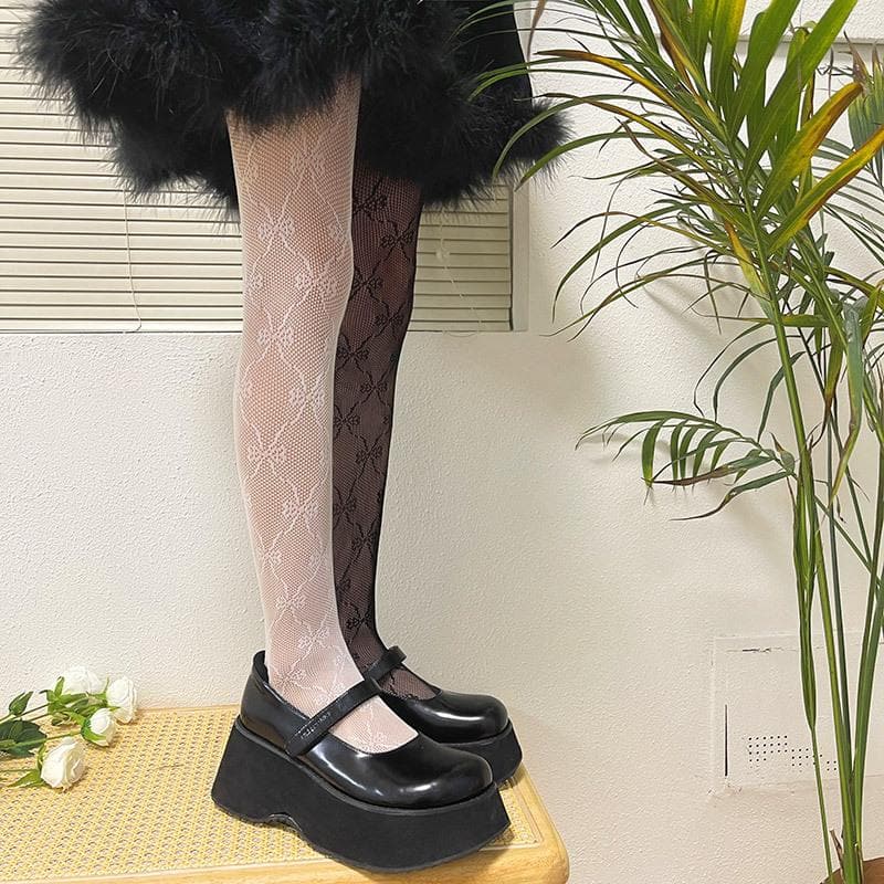 Spooky-Chic Bowknot Mesh Tights - Coquette Core for Fall & Halloween