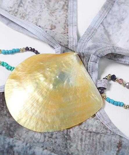 Mystic Shores Halter Maxi Dress - Shell Embellishment & Ombre Fall Print