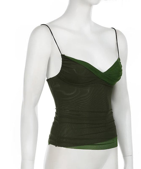 Fall Chic Olive Green Contrast Ruched Cami Top - Trendy Slim Fit Tank