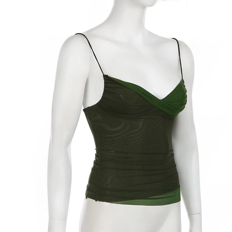 Fall Chic Olive Green Contrast Ruched Cami Top - Trendy Slim Fit Tank