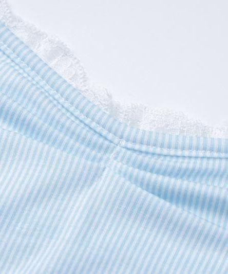 Sky Blue Ribbed Halter Top | Sweet Lace Trim & Adjustable Tie-Neck for Women