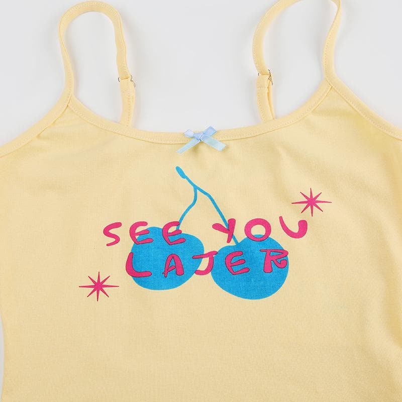 Y2K Cherry 'See You Later' Cami & Shorts Set - Comfy Loungewear for Cozy Fall Nights