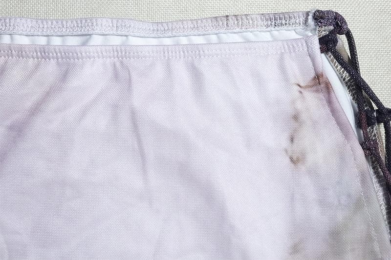 Ethereal Cloud Print Mesh Two-Piece Skirt Set - One-Shoulder Crop Top & Ruched Midi for Fall Nights