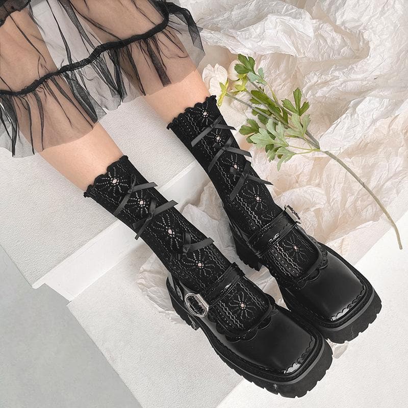 Coquette Charm: Bow Lace Ruffle Socks & Chunky Mary Jane Shoes - Fall 2025 Academia Style