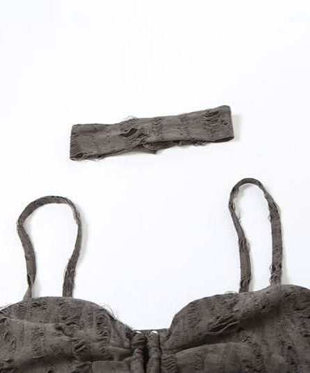 Edgy Distressed Cowl Neck Long Sleeve Top & Choker Set - Grunge & Y2K Fall Fashion for Women