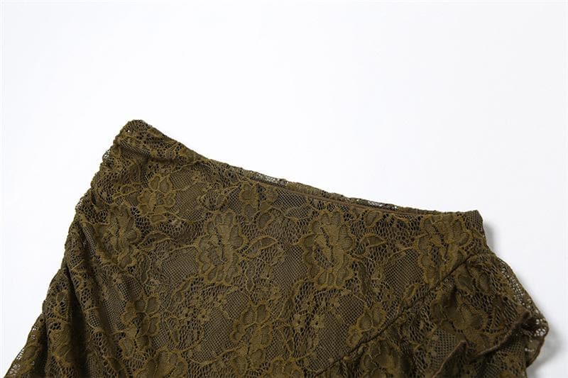 Sultry Chocolate Lace Halter Top & Cutout Mini Skirt Set - Edgy Y2K Party & Halloween Vibe