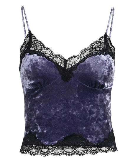 Regal Plum Velvet & Lace Gothic Cami Top | Spooky Season Glamour & Fall Style