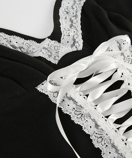 Dark Romance Sweetheart Corset Cami Top - Black & White Lace-Up Elegance