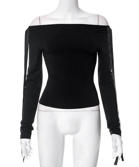 Chic Bow-Tie Long Sleeve Top: Versatile 2-Way Off-Shoulder | Fall & Holiday Essential