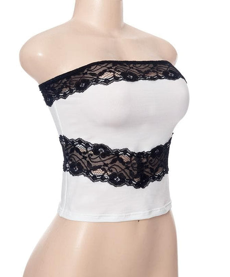 Chic Black Lace Trim Tube Top - Trendy Strapless Crop for Fall Layering & Nights Out