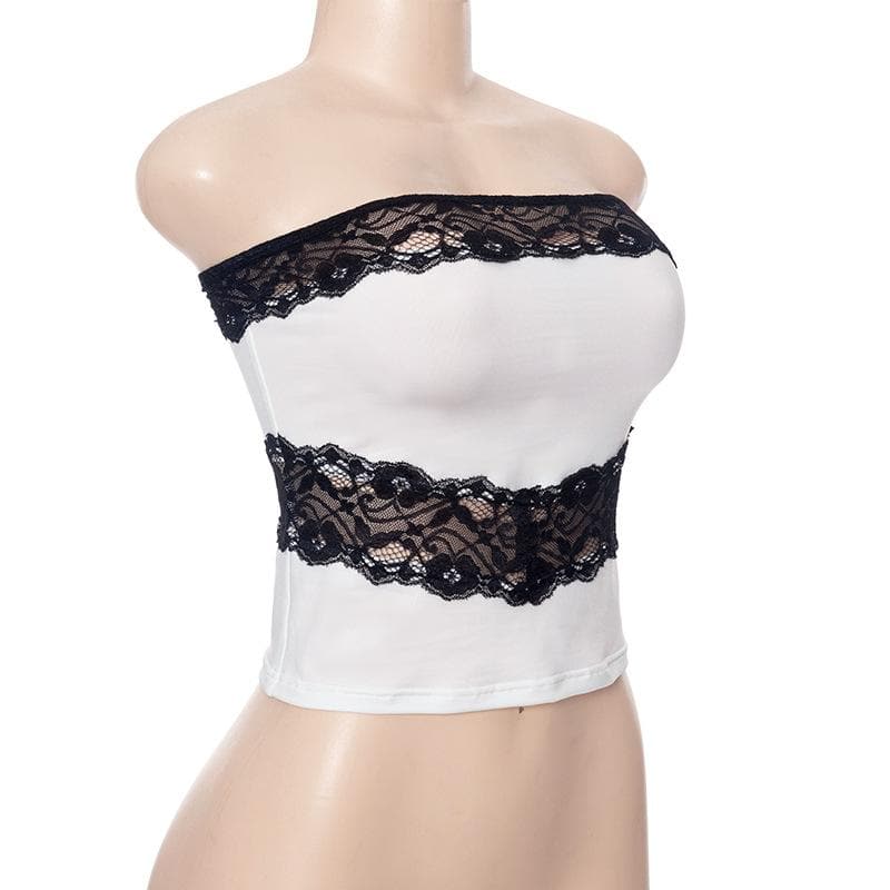 Chic Black Lace Trim Tube Top - Trendy Strapless Crop for Fall Layering & Nights Out