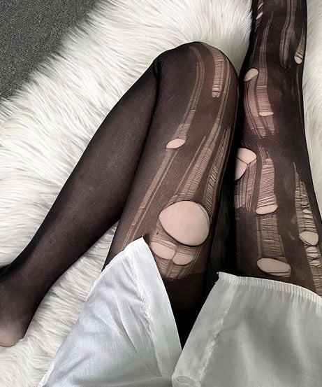 Dare to Be Bold: Edgy Distressed Sheer Tights – Your Go-To for Fall & Halloween Chic!