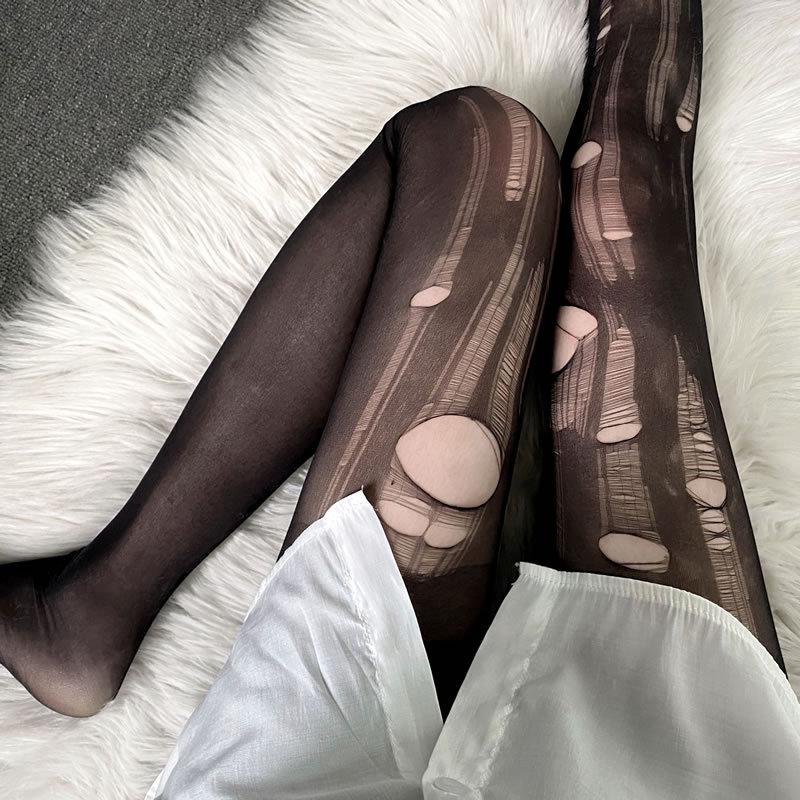 Dare to Be Bold: Edgy Distressed Sheer Tights – Your Go-To for Fall & Halloween Chic!