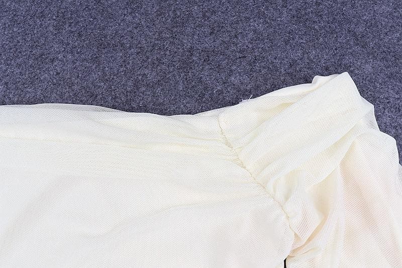 Chic Fall Nights: Black Off-Shoulder Ruched Crop Top with Slit Sleeves