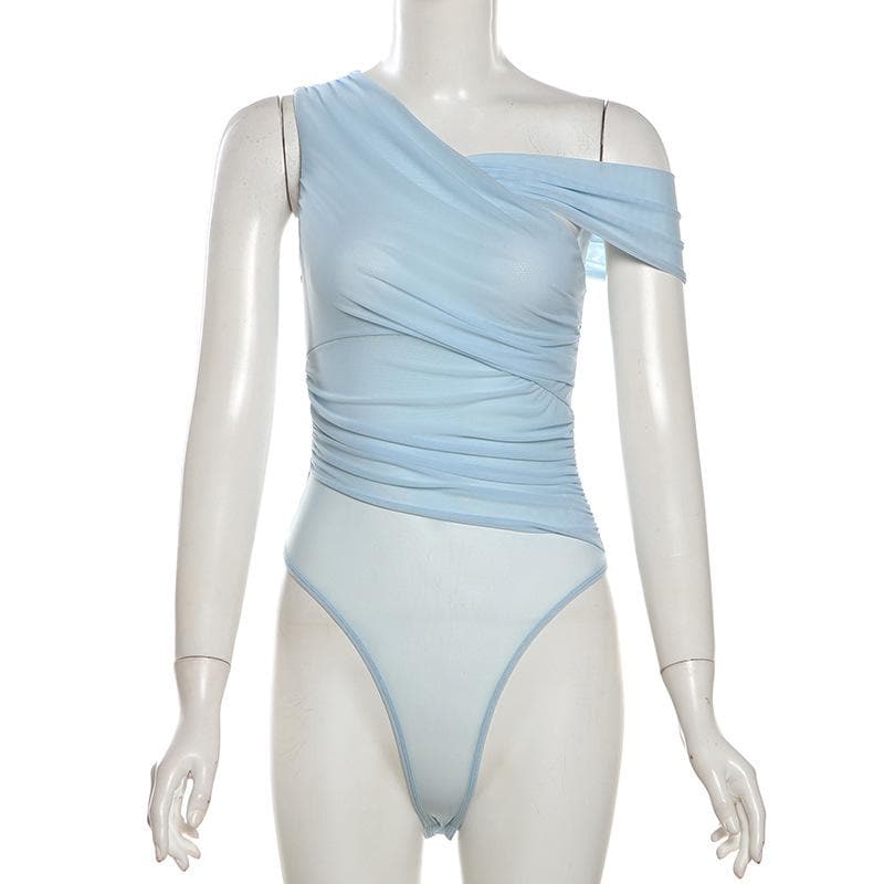 Effortless Chic: Sheer Ruched One-Shoulder Bodysuit - Your Fall Going-Out Essential!