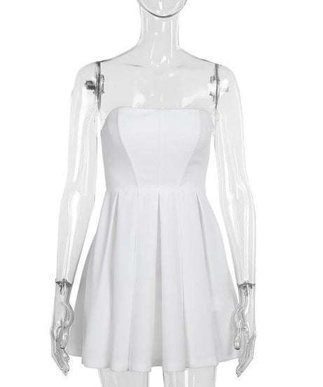 Chic White Strapless Pleated Mini Dress | Effortless Fall Getaway & Party Style
