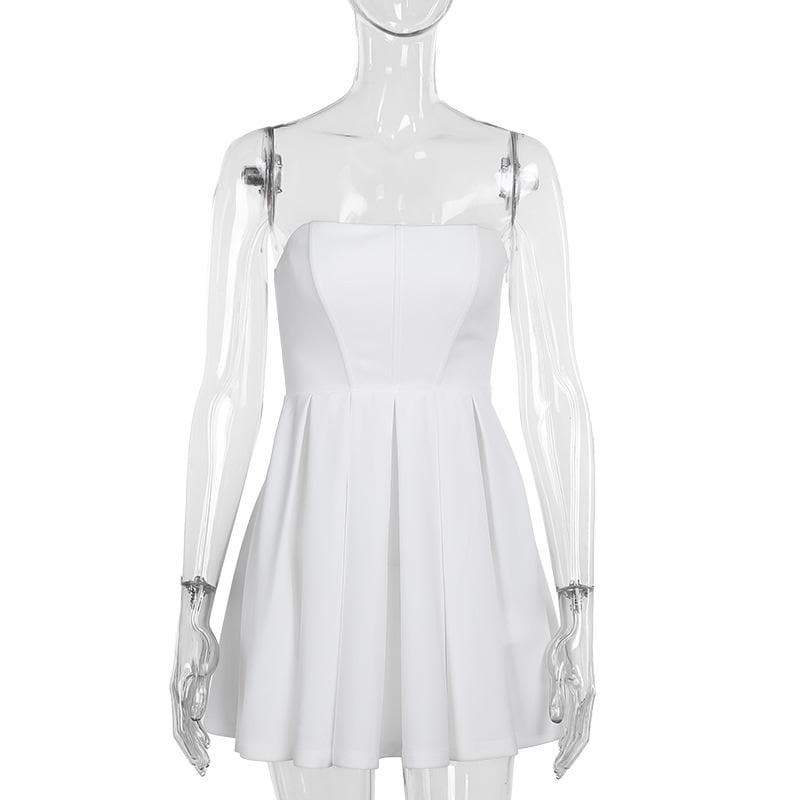 Chic White Strapless Pleated Mini Dress | Effortless Fall Getaway & Party Style