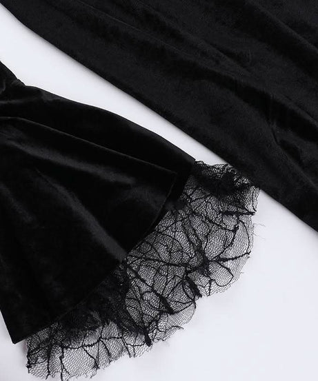 Haute Halloween: Black Velvet Spiderweb Maxi Dress - Elegant Gothic Glamour