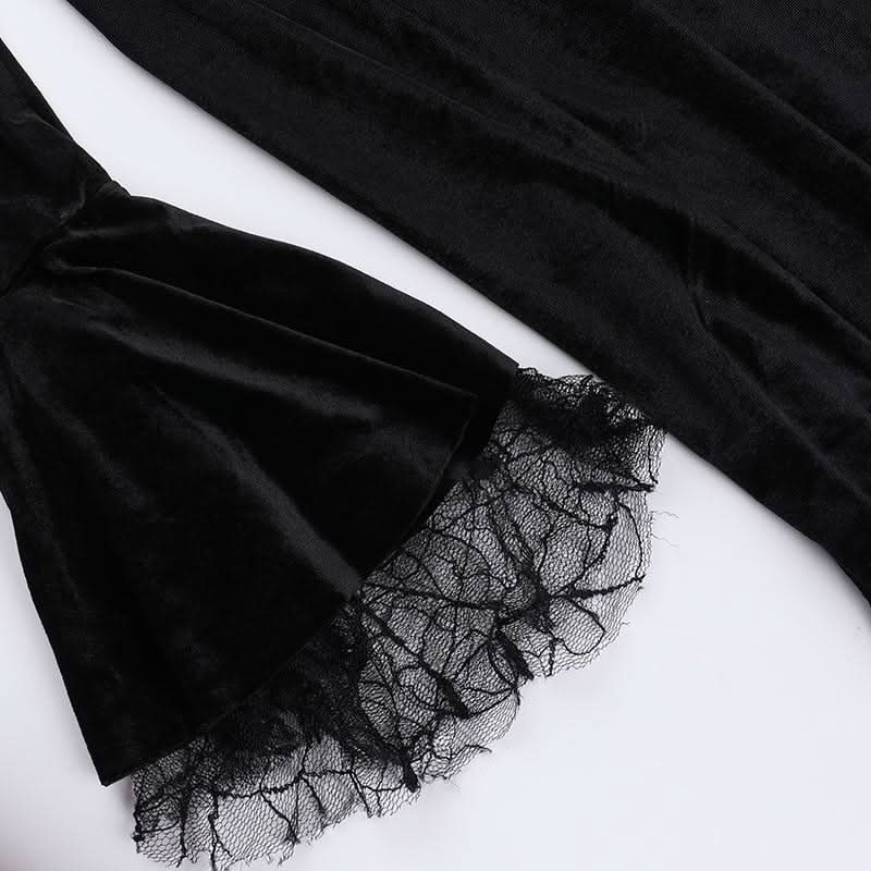 Haute Halloween: Black Velvet Spiderweb Maxi Dress - Elegant Gothic Glamour