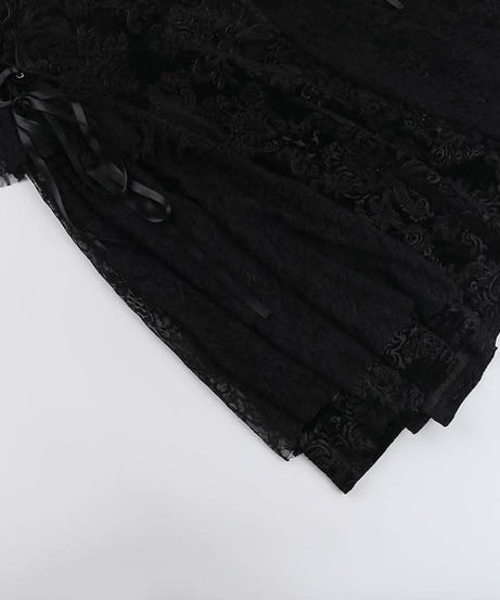 Enchanting Black Velvet Lace-Up Maxi Skirt | Gothic Fall & Halloween Statement Piece