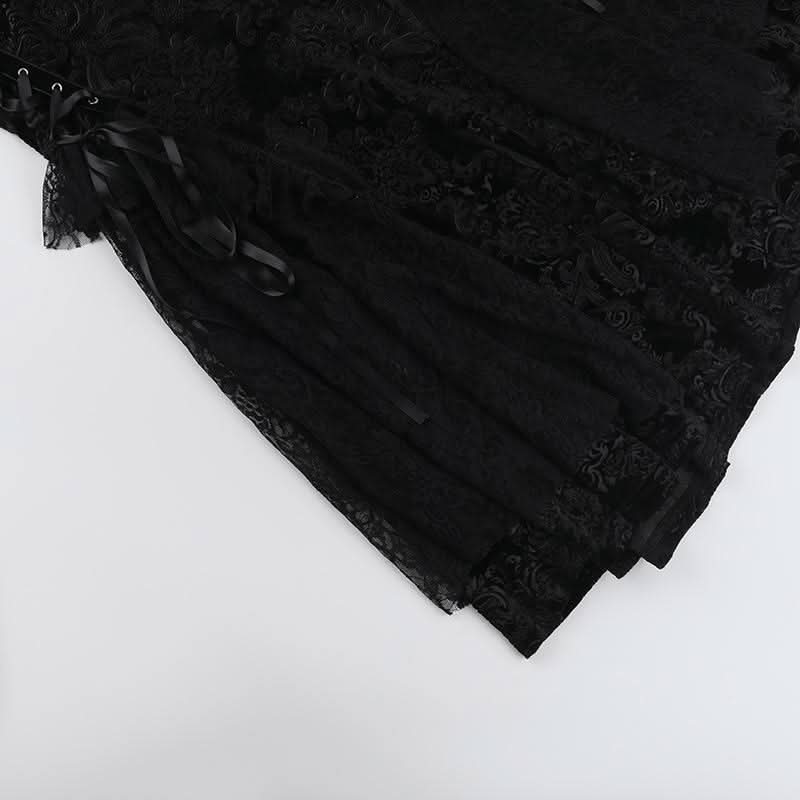 Enchanting Black Velvet Lace-Up Maxi Skirt | Gothic Fall & Halloween Statement Piece
