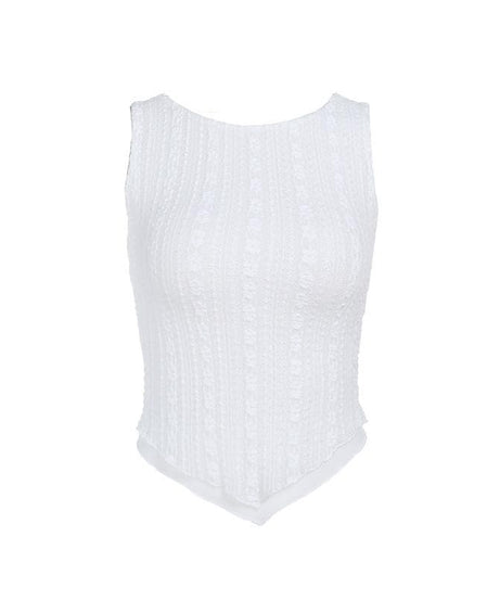 Elevated White Textured Handkerchief Hem Tank Top for Women | Chic Fall Layering & Transitional Style