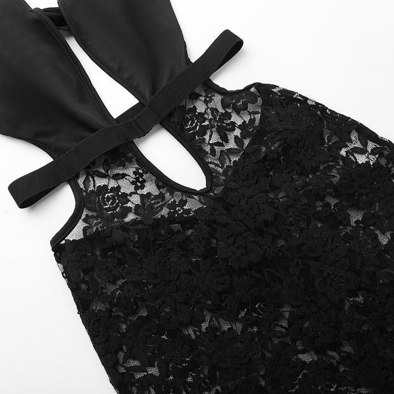 Sultry Black Lace Halter Jumpsuit with Deep V & Flared Legs | Perfect for Halloween & Fall Parties