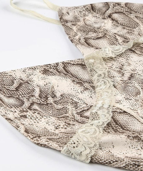 Effortless Chic: Snake Print V-Neck Lace Trim Cami Top - Fall Style Essential