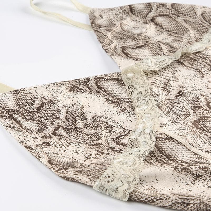 Effortless Chic: Snake Print V-Neck Lace Trim Cami Top - Fall Style Essential