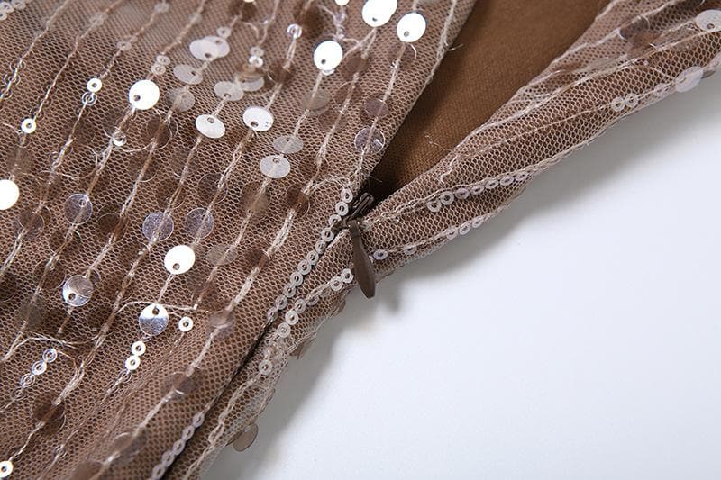 Dazzling Bronze Sequin Halter Cowl Neck Mini Dress - Your Holiday & NYE Party Essential