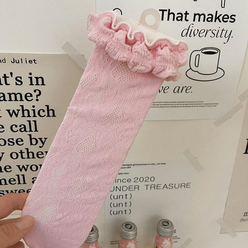 Whimsical Blush Pink Ruffle Lace Socks - Sweet Style for Fall & Beyond