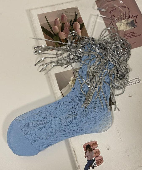 Dazzling Silver Fringe & Lace Ankle Socks – Your Ultimate Holiday Party Statement!