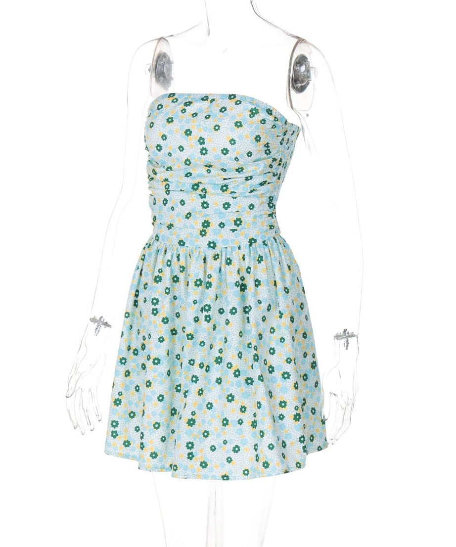 Effortless Ditsy Floral Ruched Tube Mini Dress - Your Chic Strapless Vacation Essential