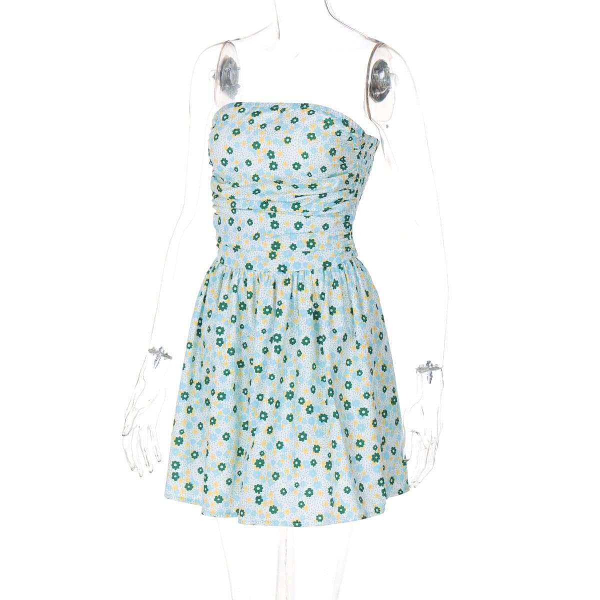 Effortless Ditsy Floral Ruched Tube Mini Dress - Your Chic Strapless Vacation Essential