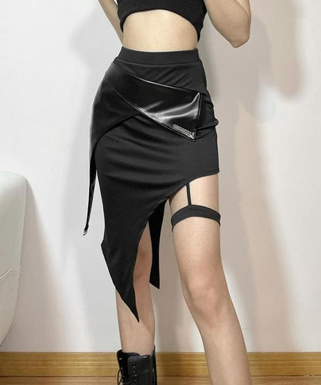 Rogue Elegance Asymmetric Garter Slit Skirt - Your Ultimate Fall & Halloween Statement Piece