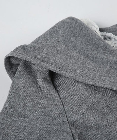 Fall Coquette Bow-Front Hooded Crop Top - Y2K Lace-Trim Long Sleeve for Women