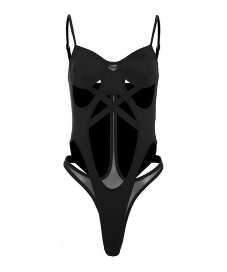 Ignite the Night: Edgy Cut-Out Mesh Bodysuit – Your Halloween & Fall Party Essential