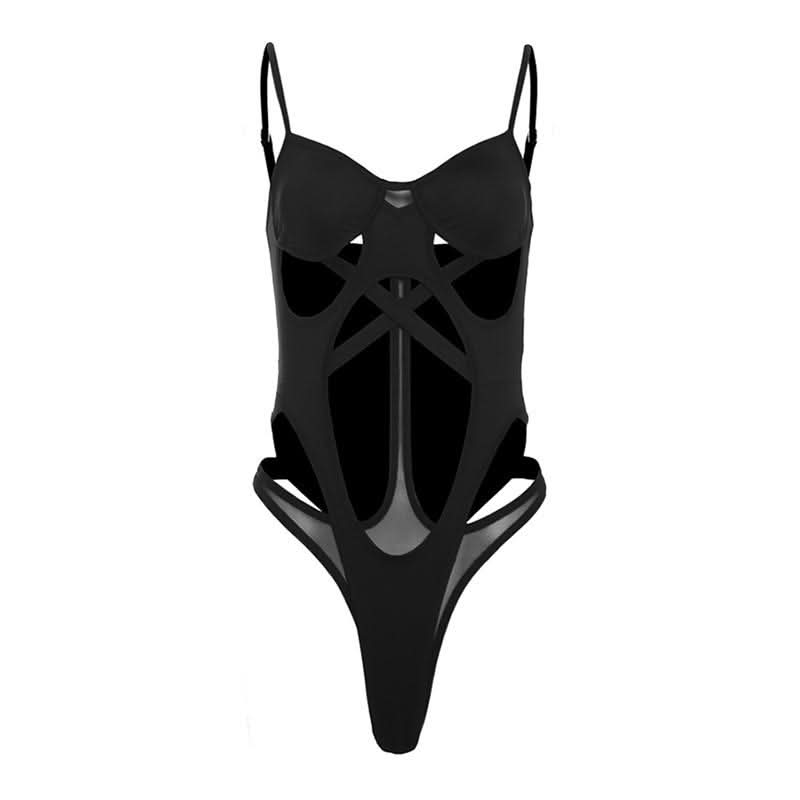 Ignite the Night: Edgy Cut-Out Mesh Bodysuit – Your Halloween & Fall Party Essential