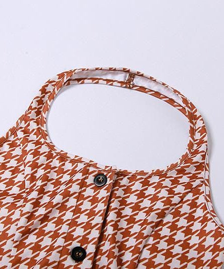 Fall Chic Houndstooth Halter Crop Top | Trendy Long Sleeve Cold Shoulder Blouse