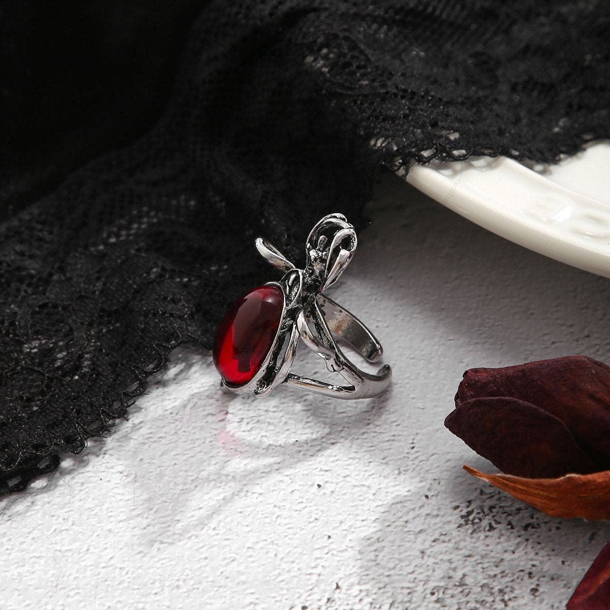 Enchanting Ruby Red Spider Statement Ring - Gothic Glam for Halloween & Fall
