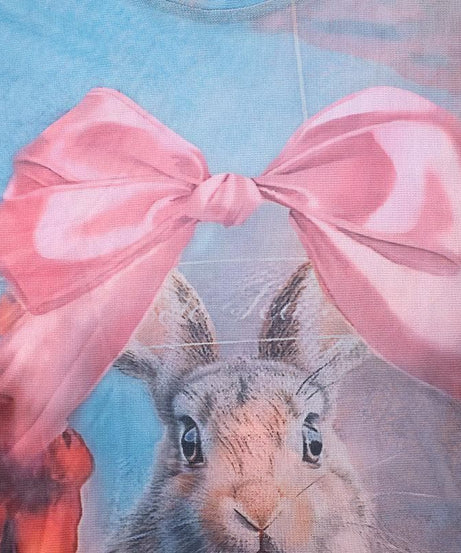 Whimsical Bunny & Pink Bow Mesh Top - Trendy Y2K Fall Style