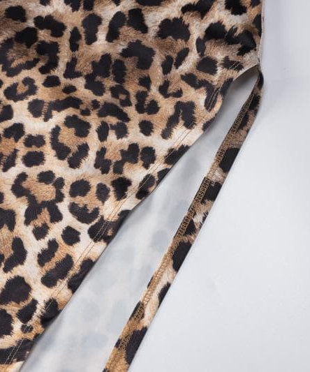 Unleash Your Inner Wild: Daring Leopard Print Cowl Neck Maxi Dress with Gold Chain Straps & High Slit - Fall & Holiday Glam