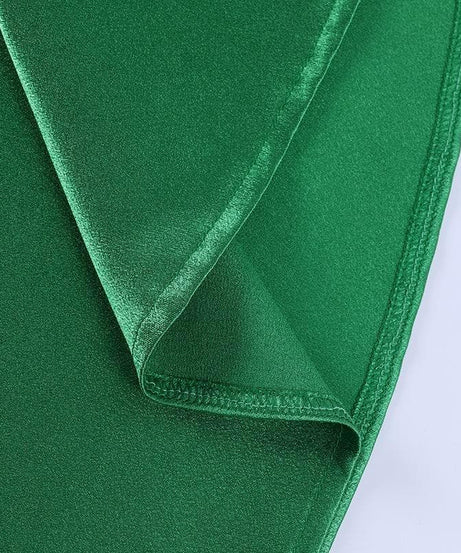 Emerald Green Satin Cowl Neck Ruched Midi Dress - Your Flattering Fall & Holiday Go-To