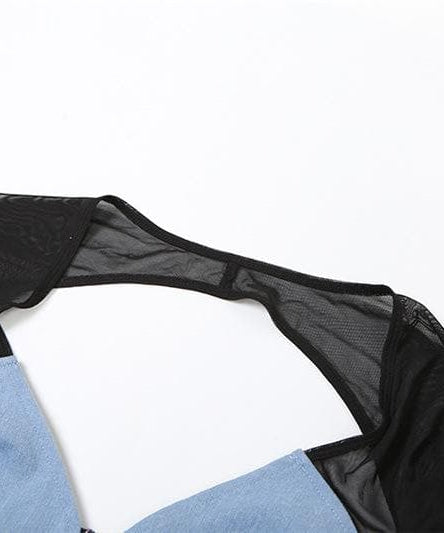 Black Mesh Long Sleeve Crop Top with Built-In Fingerless Gloves | Edgy Fall & Halloween Style