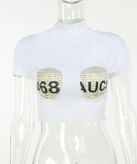 Edgy '68 AUC' Cut-Out Mock Neck Crop Top – Your Bold Fall Statement Piece