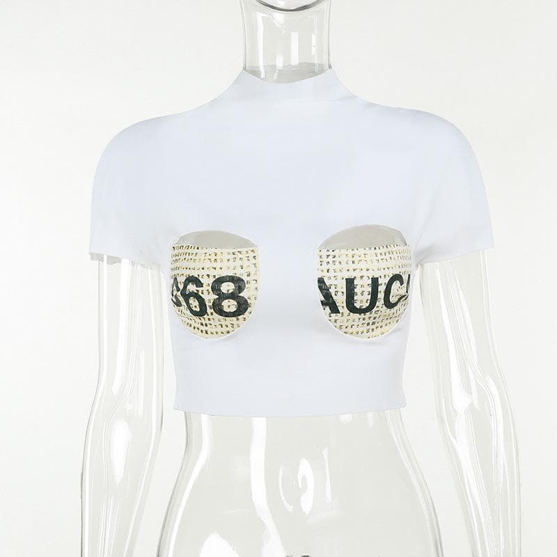 Edgy '68 AUC' Cut-Out Mock Neck Crop Top – Your Bold Fall Statement Piece