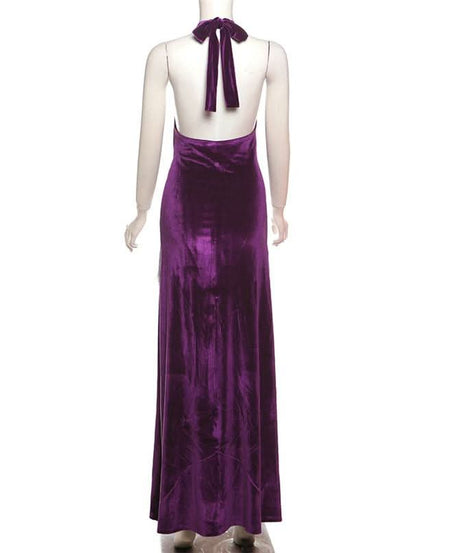 Showstopping Regal Purple Velvet Halter Maxi Dress with Dazzling Fringe | Holiday & New Year's Eve Gala Gown