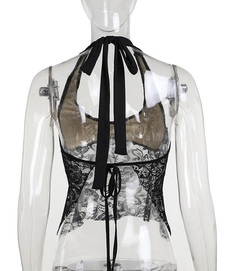 Chic Black Floral Lace Halter Top - Elevate Your Fall & Holiday Style