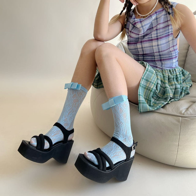 Chic Coquette Bow Lace Knee-High Socks - Vintage Charm for Fall Styling